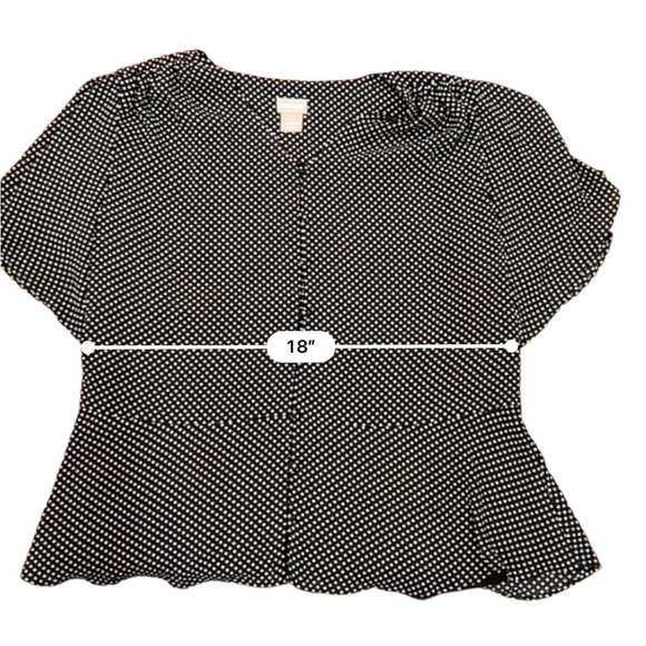 Chico's Peplum Flutter Sleeve Blouse Black White Polka Dot - Size 1 - Picture 5 of 7